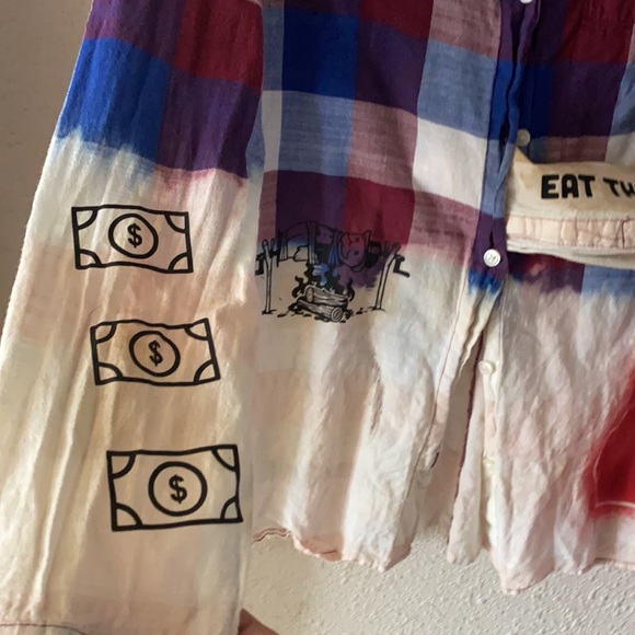 Upcycled full bleach anti-capitalism ‘eat the richi’ Flannel - Picture 3 of 7